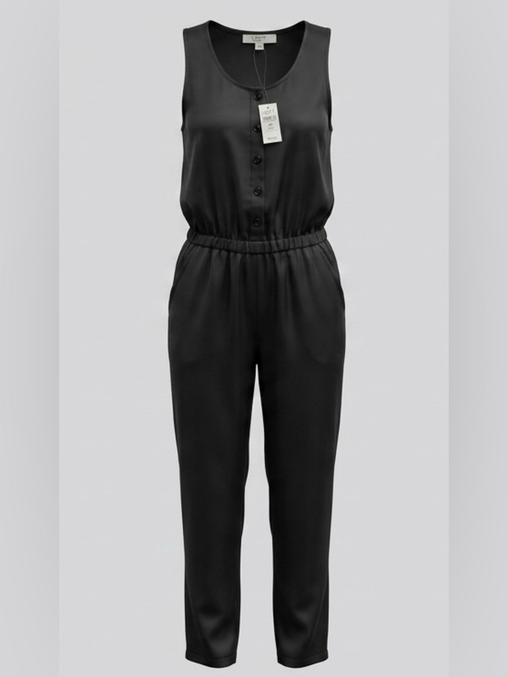 NWT LOFT Sleeveless Button-Front Jumpsuit in Black - Petite SP - Picture 3 of 7